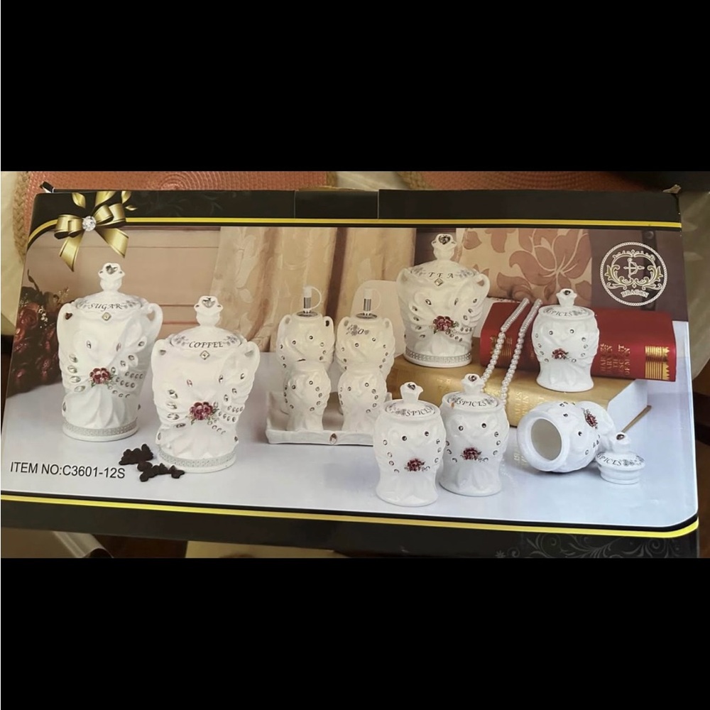 Elegant White Ceramic Canister Set with Floral Accents